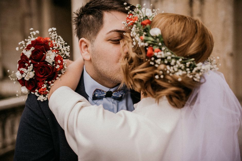 Wedding ceremony kiss